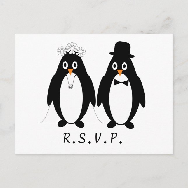 Carte postale RSVP de mariage de pingouin Insertio (Devant)