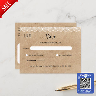 Carte Postale RSVP de mariage en dentelle blanche rustique pour