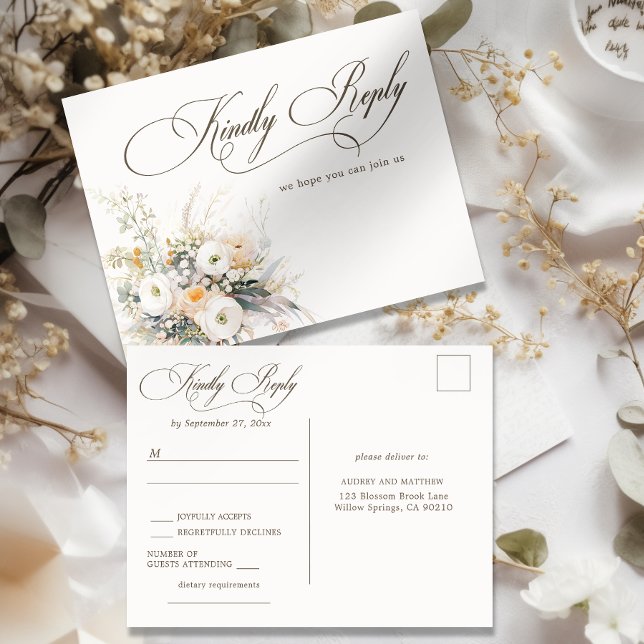 Carte postale RSVP de mariage en fleurs blanches r (Créateur téléchargé)