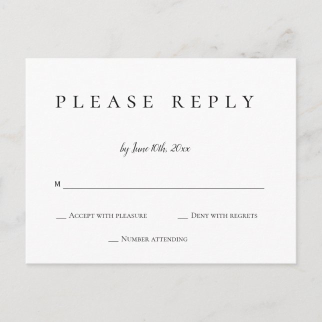 Carte postale rsvp de mariage en réponse simple (Devant)