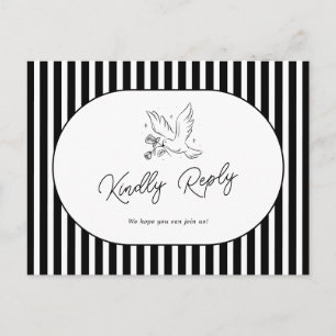 Carte Postale RSVP de mariage fantaisiste rayé noir et blanc