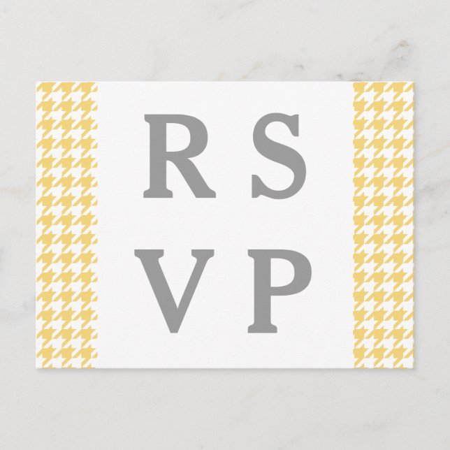 Carte postale RSVP de mariage Houndstooth jaune (Devant)