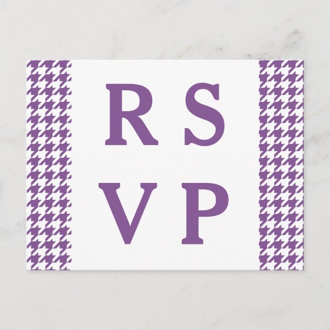 Carte postale RSVP de mariage Houndstooth violet (Devant)