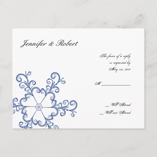 Carte postale RSVP de mariage pour flocon de neige (Devant)