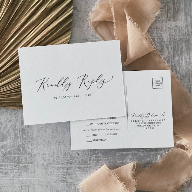 Carte postale RSVP Delicic Black Calligraphy Menu (Créateur téléchargé)