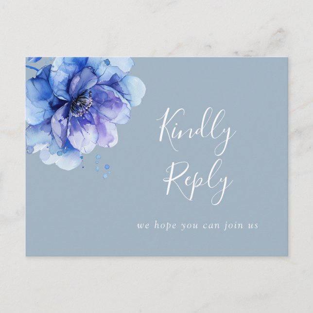 Carte postale RSVP Dusty Blue Floral (Devant)