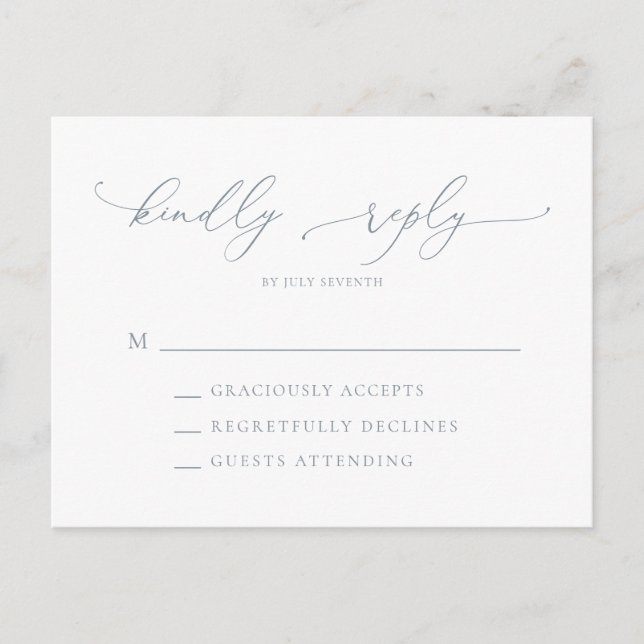 Carte postale RSVP Dusty Blue Grey Minimalist Wedd (Devant)