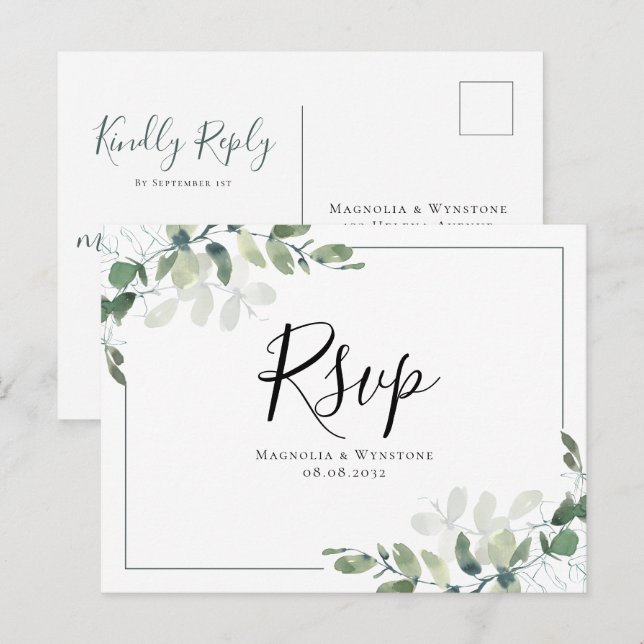 Carte postale RSVP Eucalyptus Wedding (Devant / Derrière)