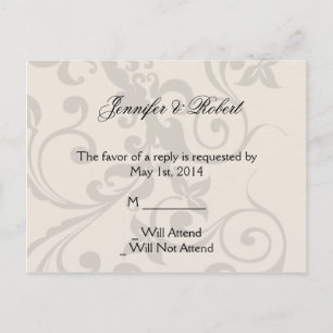 Carte postale RSVP Filigree charbon et ivoire