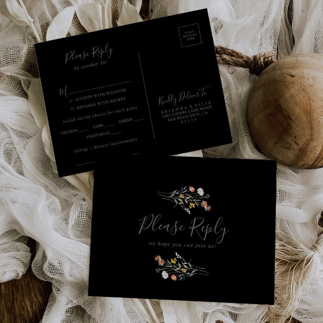 Carte postale RSVP Fleur sauvage - Menu noir (Créateur téléchargé)
