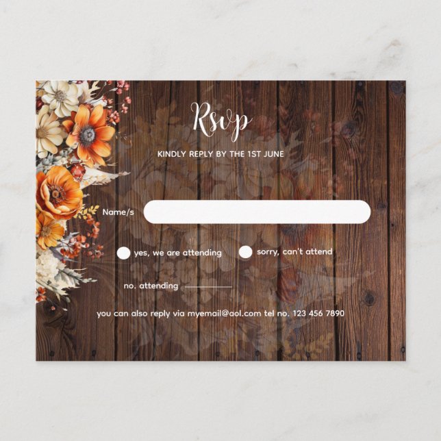 Carte Postale RSVP floral à automne rustique (Devant)