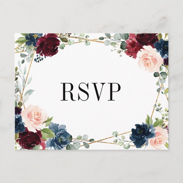 Carte postale RSVP Flush Floral Blush de la marine (Devant)
