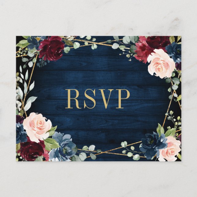 Carte postale RSVP Flush Floral Blush de la marine (Devant)