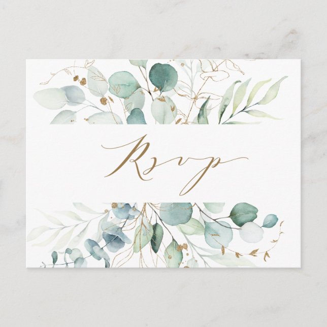 Carte postale RSVP Gold et Green Botanical Wedding (Devant)