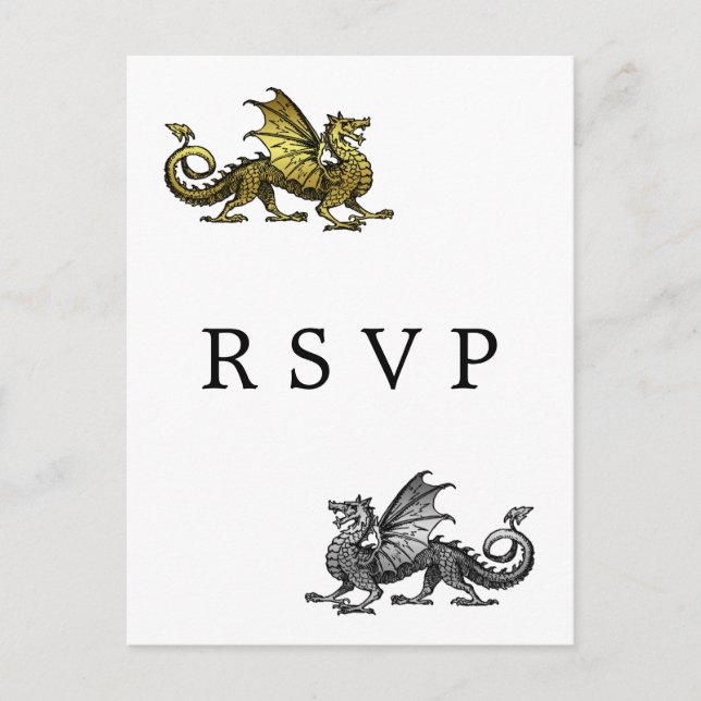 Carte postale RSVP Gold Silver Dragon Wedding (Devant)