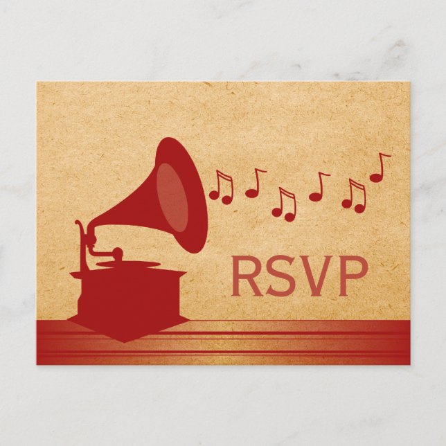Carte postale RSVP Gramophone Vintage rouge (Devant)