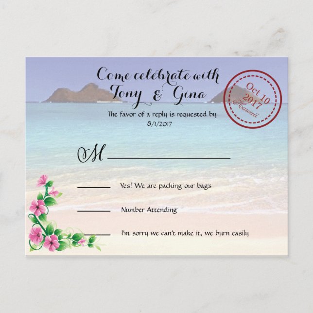 Carte postale RSVP Hawaii Destination Wedding (Devant)