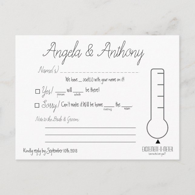 Carte postale RSVP (Mariage) (Devant)
