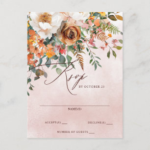 Carte Postale RSVP Mariage Floral Orange Rustique d'Automne