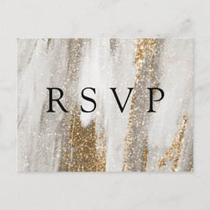 Carte Postale RSVP Mariage Paillettes Or Marbre Luxe