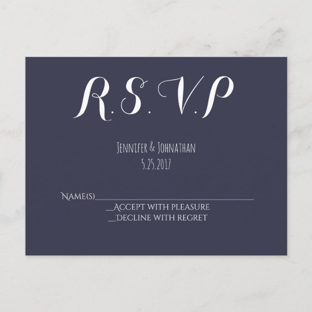 Carte postale RSVP marine bleu typographie mariage (Devant)