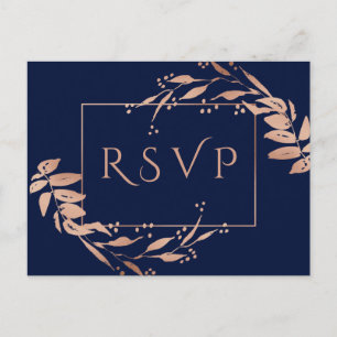 Carte postale RSVP Marine Blue Rose Gold Foliage W