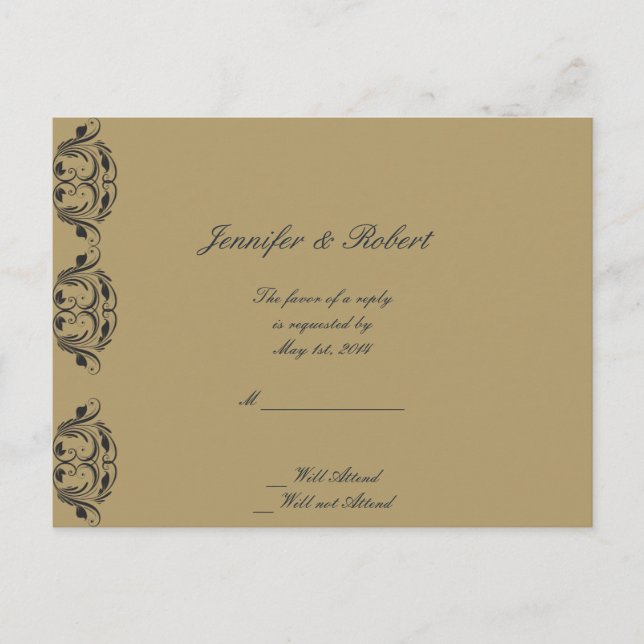 Carte postale RSVP marine et Gold Masquerade Weddi (Devant)