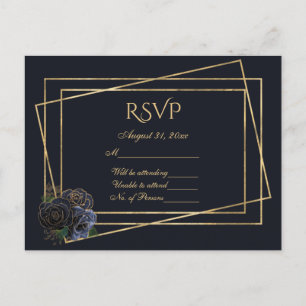 Carte Postale RSVP Marine et or avec Marine et Gold Glam Roses
