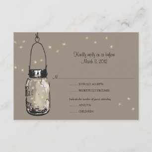 Carte postale RSVP Mason Jar et Mariage de luciole