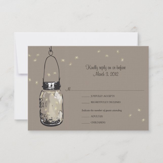Carte postale RSVP Mason Jar et Mariage de luciole (Devant)