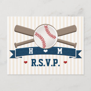 Carte postale RSVP Monogrammed Baseball Wedding