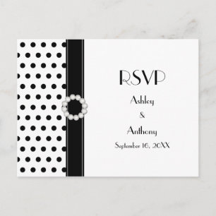 Carte postale RSVP Noir Blanc Polka Point Wedding