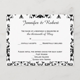Carte postale RSVP noir et blanc Damas