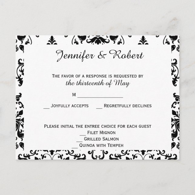 Carte postale RSVP noir et blanc Damas (Devant)