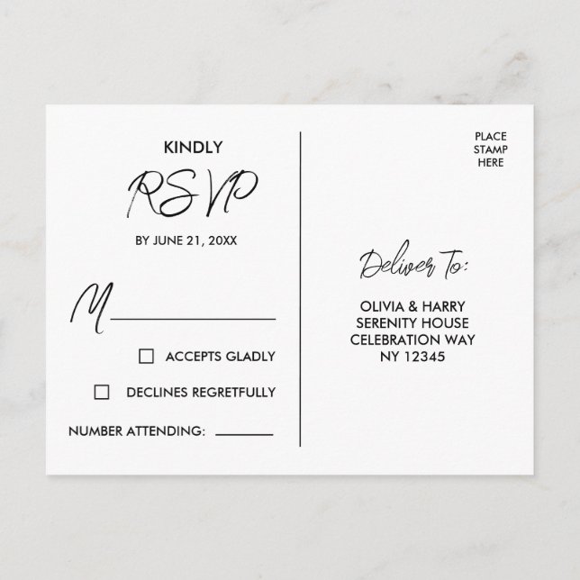 Carte postale RSVP noir et blanc élégant moderne (Dos)