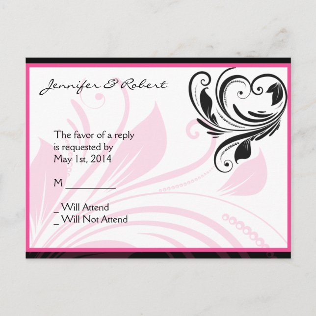 Carte postale RSVP noire et rose foncé (Devant)