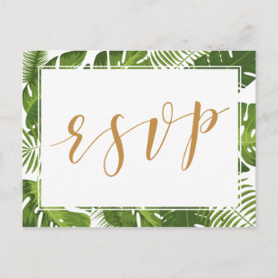 Carte postale RSVP, or tropical et mariage vert