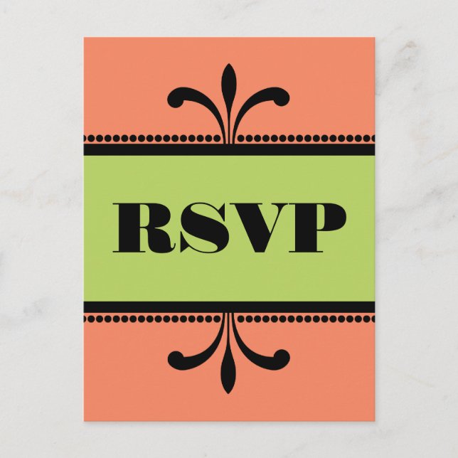 Carte postale RSVP Orange/Vert Fancy Art Déco (Devant)