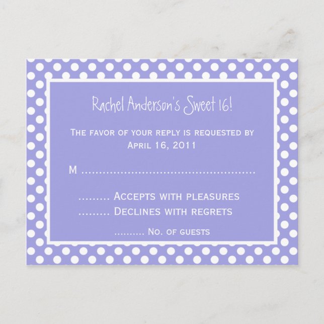 Carte postale RSVP Polka Dot Violet (Devant)