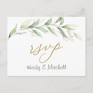 Carte postale RSVP pour feuillage vert et or
