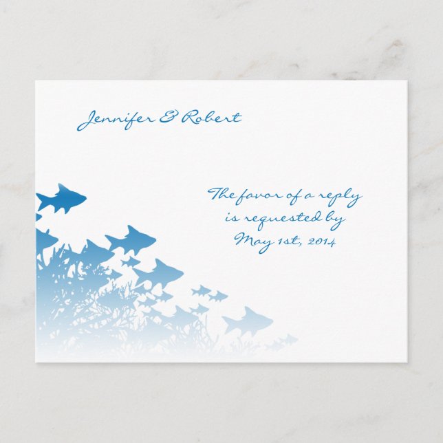Carte postale RSVP pour le mariage du poisson bleu (Devant)