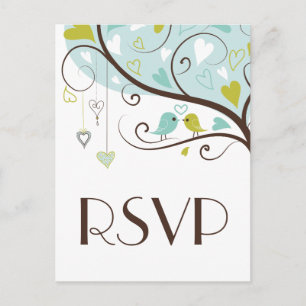 Carte postale RSVP pour Lovebirds Wedding Blue & G
