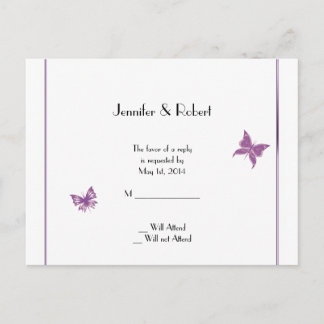 Carte postale RSVP pour mariage cardiaque papillon