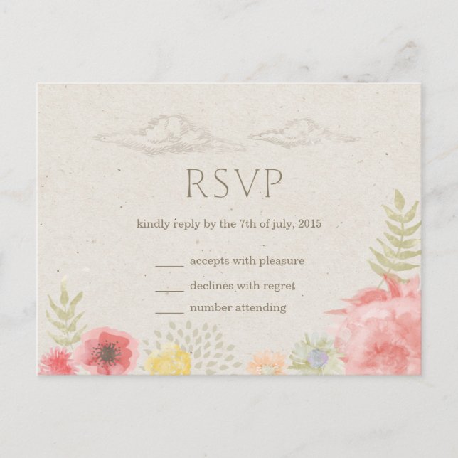 Carte postale RSVP pour mariage d'été dans le pré (Devant)