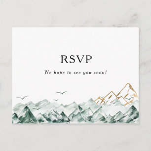 Carte postale RSVP pour mariage en montagne vert e
