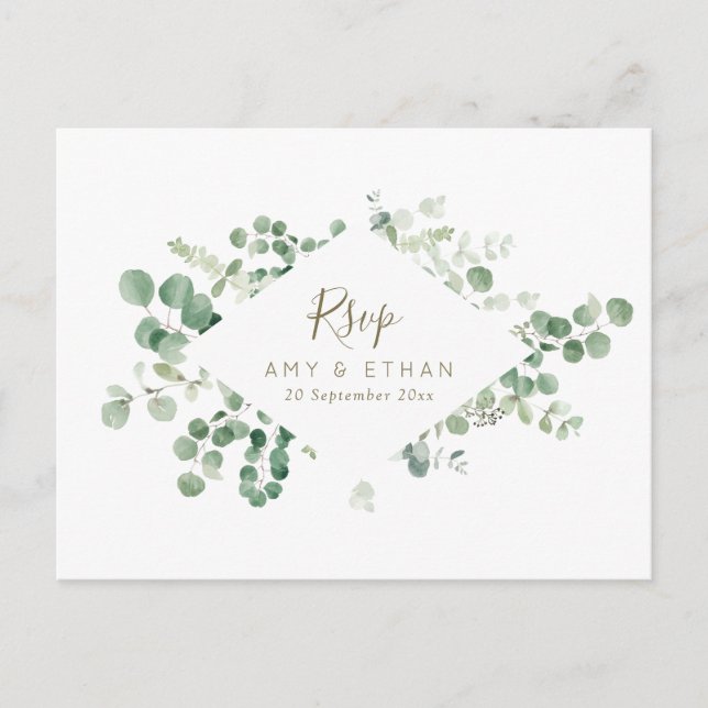Carte postale RSVP pour mariage feuille d'eucalypt (Devant)