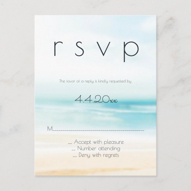 Carte postale rsvp pour mariage simple à la plage (Devant)