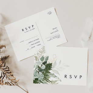 Carte postale RSVP pour mariage vert et feuille d'