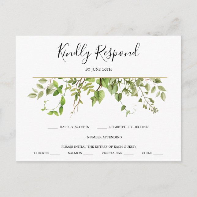 Carte postale RSVP pour mariage vert Woodland (Devant)