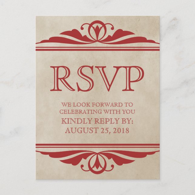 Carte postale RSVP Red Elegant Deco (Devant)